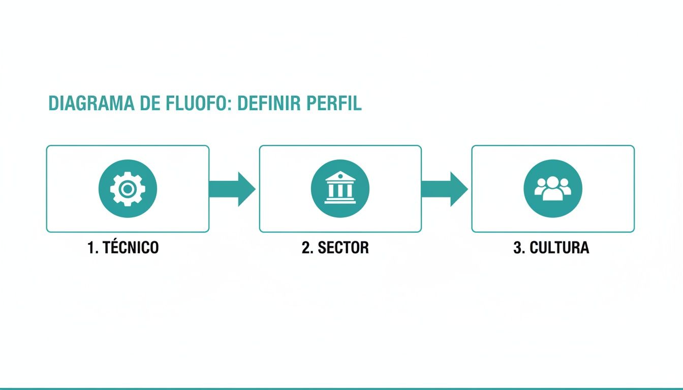 Diagrama de flujo que muestra los pasos para definir un perfil: técnico, sector y cultura.