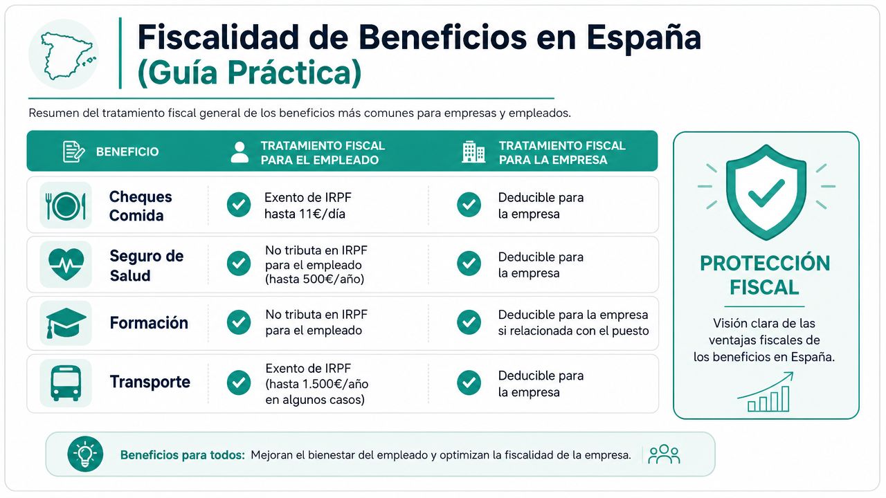 Guía práctica sobre la fiscalidad de beneficios sociales para empleados y empresas en España.