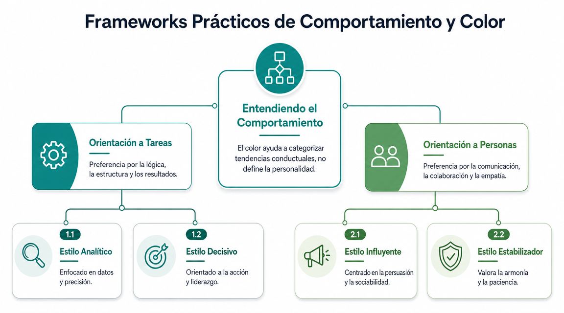 Diagrama de flujo que explica los estilos de comportamiento divididos en orientación a tareas y personas.