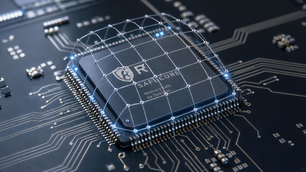 Un microprocesador de alta tecnología con un escudo protector que simboliza la seguridad de la memoria informática.